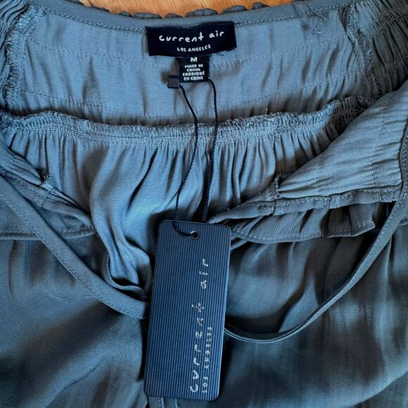 Current Air Ruffle Satin Long Sleeve Charcoal Peasant Blouse NWT - Picture 5 of 8